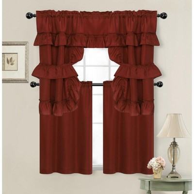 Kate Aurora Country Farmhouse Living Solid Colored Cafe Kitchen Curtain Tier & Swag Valance Set
