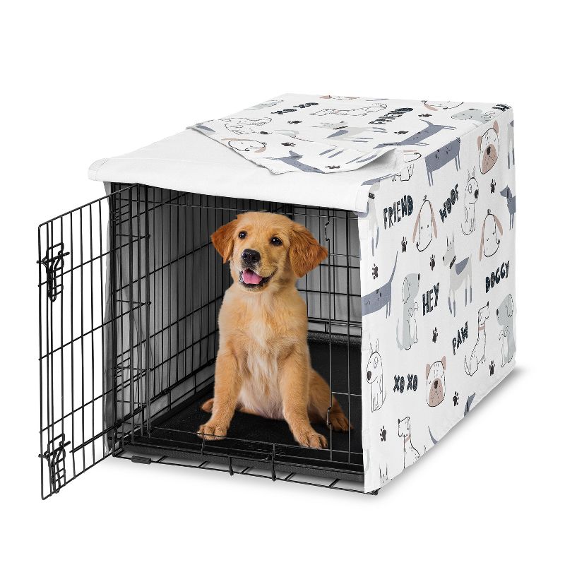 Sweet Jojo Designs Gender Neutral Unisex Dog Crate Kennel Cover 36in. Cartoon Puppy Grey Blue and White, 1 of 7