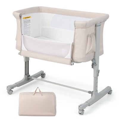 Image of Costway 3-in-1 Baby Bassinet Beside Sleeper Crib with 5-Level Adjustable Heights Beige