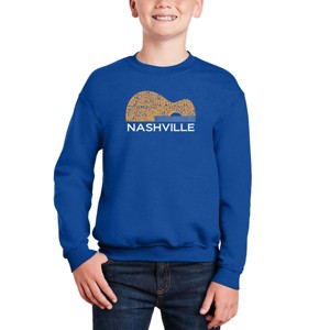 LA Pop Art Nashville Guitar - Boy's Word Art Crewneck Sweatshirt - 1 of 3