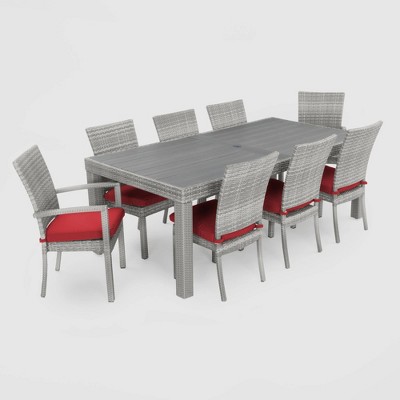 Cannes 9pc Woven Dining Seating Set in Sunset Red - RST Brands