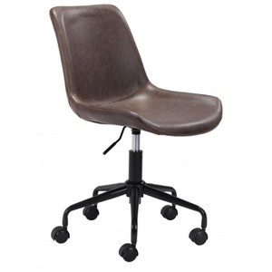 Office Chair 35.2"H Brown – Faux Leather Upholstery with Powder-Coated Steel Frame & Swivel Base, Adjustable Modern Desk Seating by Zuo Modern - 1 of 4
