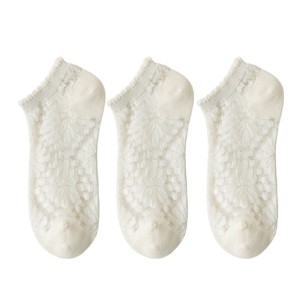 Anna-Kaci Women's 3-Pack Sheer Lace Ice Silk Ankle Socks with Floral Knit Design Lightweight Breathable Style - 1 of 4
