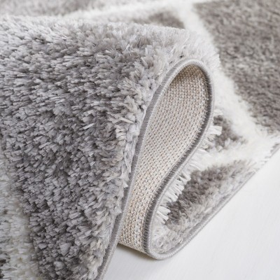 Tahoe Gray and Ivory Synthetic Shag Runner Rug, 2 x 9 ft