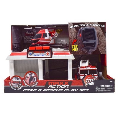 Maxx Action Lights & Sounds Fire Station Playset with Two Mini Rescue Vehicles and Working Intercom