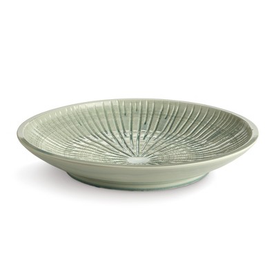 Plum & Post 20.5" Graffio Grande Decorative Ceramic Handmade Artisan Ribbed Pattern Round Bowl