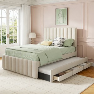 Luxystar Linen Upholstered Platform Bed with Trundle and 3 Drawers for Living Room - 1 of 4