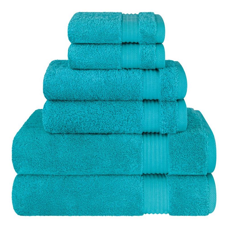 American Soft Linen Bekos 6 Piece Towel Set, 100% Cotton Bath Towel Set for Bathroom, Aqua Blue