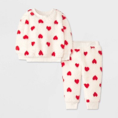 Baby Printed Heart Cozy Top & Bottom Set - Cat & Jack™ Cream