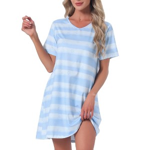 INSPIRE CHIC Women's Nightgown Short Sleeve Printed Sleepwear Sleepshirts Cute Night Shirts Soft Stretchy Pajama Dress - 1 of 4