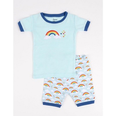 Leveret Toddler Two Piece Short Sleeve Cotton Pajamas Rainbow - Blue 2