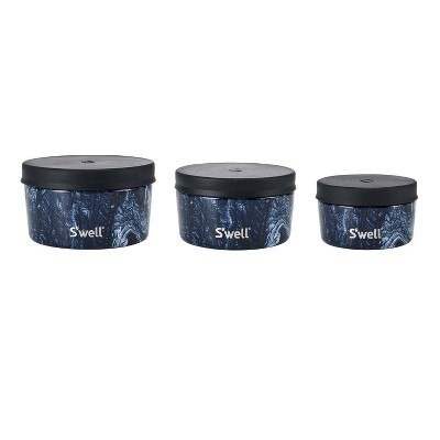 Azurite Marble Stainless Steel Food Canister Set with Silicone Lids, 3-Piece