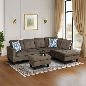 Three-Piece Set of Chenille Velvet Living Room Sofa, Comfortable and Soft, Double-Layer Spring - 1 of 3