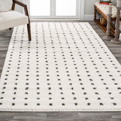 Mid-Century Reversible Geometric Shag Rug 3' x 5' - Black and Ivory
