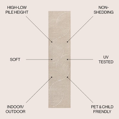 Beige and Cream Geometric High-Low 2 x 8 Runner Rug