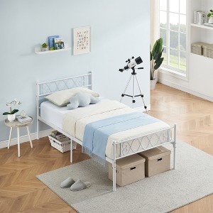 Bed Frame, Metal Platform Bed Frame with Iron-Art Headboard/Footboard, Under Bed Storage, No Box Spring Needed, Sturdy Support, Easy Assembly - 1 of 4