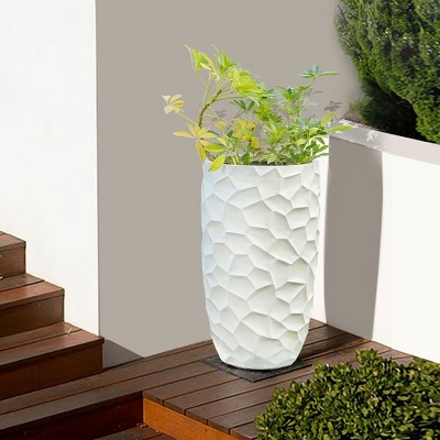 Elegant White Geometric 22" MgO Round Planter for Indoor & Outdoor