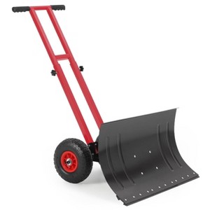 29" Snow Shovel with Wheels, Metal Snow Pusher Shovel for Doorway & Sidewalk, Snow Pusher with Adjustable 5-Position Angled & Height - 1 of 4