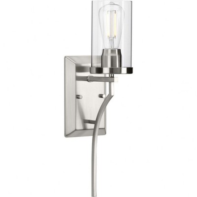 Progress Lighting Lassiter 1-Light Wall Bracket, Brushed Nickel, Clear Glass Shade