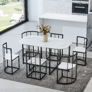NicBex Modern 7-Piece Dining Table Set with Faux Marble, 55" Semi-Circular Table with 6 Triangular Chairs, Kitchen Table Set for 6 - 1 of 4