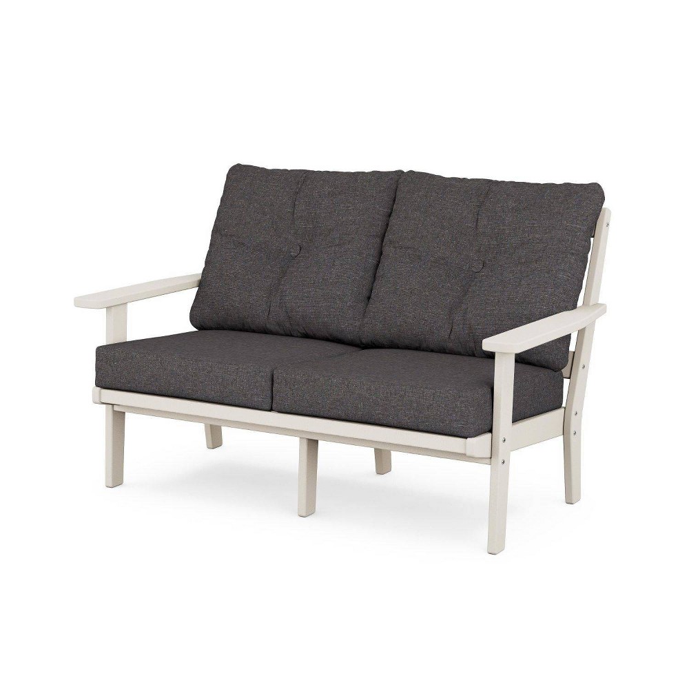 POLYWOOD Prairie Deep Seating Outdoor Patio Loveseat Sand/Ash Charcoal: Durable Plastic Frame, Stainless Steel Hardware