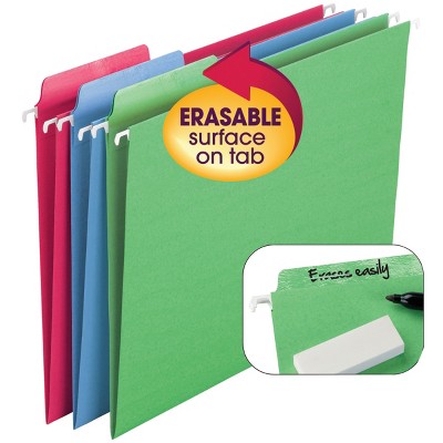 Smead FasTab Erasable Hanging Folder, 1/3 Cut, Letter, Assorted Color, pk of 18