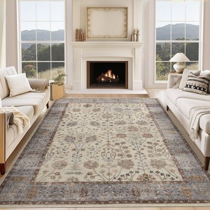 Area Rugs for Living Room Vintage Boho Floral Print Area Rug Washable Traditional Indoor Carpet for Bedroom Kitchen Dining - 1 of 4