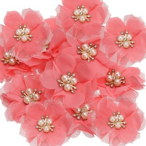 Unique Bargains Rhinestone Pearl Chiffon Flower for DIY Craft Wedding Party 15 Pcs - 1 of 4
