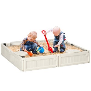 Outsunny Kids Outdoor Round Sandbox with Cover - 1 of 4