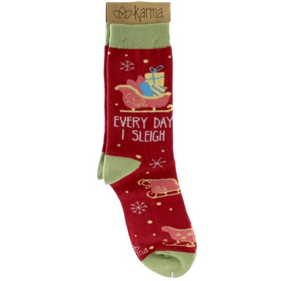 Novelty Socks 12.5" Holiday Socks Sleigh Christmas Sled Santa Karma  -  Socks