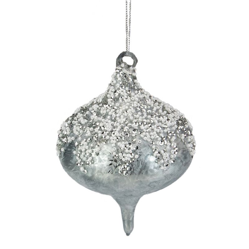 Northlight 5.25" Silver Beads and Sequins Glass Onion Christmas Ornament, 1 of 4