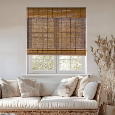 Cordless Bamboo Blackout Woven Outdoor Roman Shades, 23x64 inch