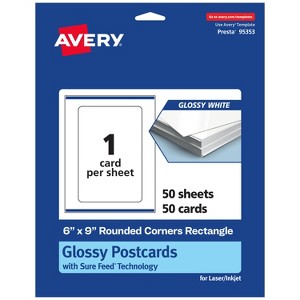 Avery Cards with Rounded Corners, 6" x 9", Glossy White, 50ct - 1 of 4