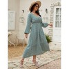 Women Plus Size V Neck Wrap Maxi Dress High Waist Ruffle Summer Casual Dress with Belt Long Sleeve,navy blue yellow flower - 4 of 4