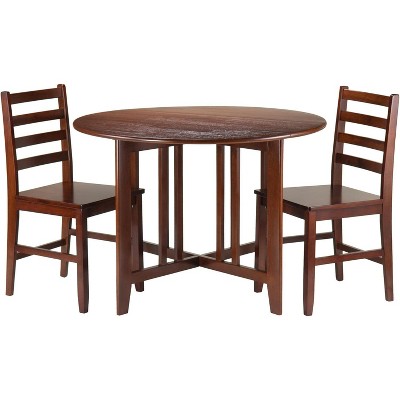 Winsome  Alamo 3-Pc Round Drop Leaf Table with 2 Hamilton Ladder Back Chairs
