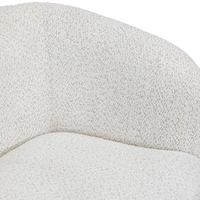 Off-White Boucle Fabric Curved Loveseat with Wooden Legs