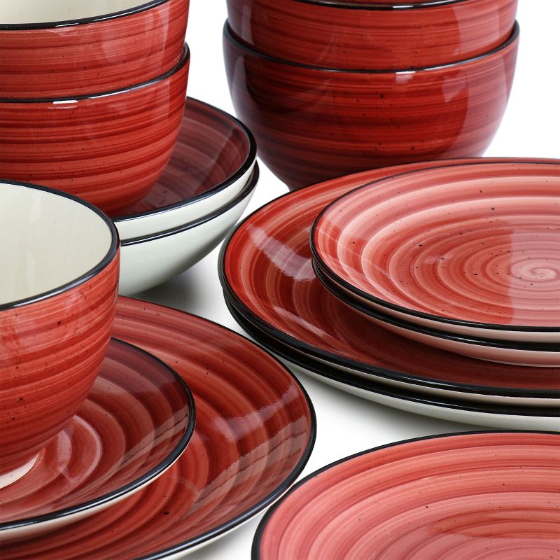 Elama Gia 24 Piece Stoneware Dinnerware Set in Red, 2 of 9
