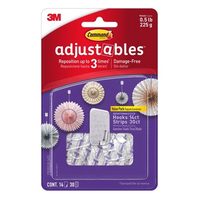 Command Adjustables 1/2 lb 14pc 30 Strips Repositionable Decorative Hooks