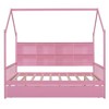 Wooden Twin Size House Bed With 2 Drawers, Storage Shelf Kids' Bed, Multifunctional Sky Roof House Bed Frame - 4 of 4