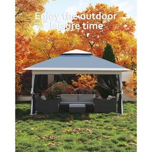 13x13FT Pop-Up Gazebo: Outdoor tent with mesh cover, adjustable height canopy, perfect for backyard and patio use, includes carry bag. - 1 of 4