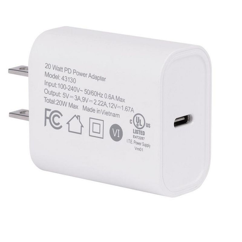 Monoprice 20W USB-C Fast Wall Charger, Compatible with iPhones, iPad mini, Samsung Galaxy S, AirPods, Nintendo Switch, Smart Watches, 3 of 7