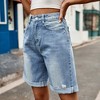 Women's Summer Long Jeans Shorts High Rise Loose-Fit Wide Leg Denim Shorts Stretchy Dad Y2K Shorts with Pockets - 2 of 4