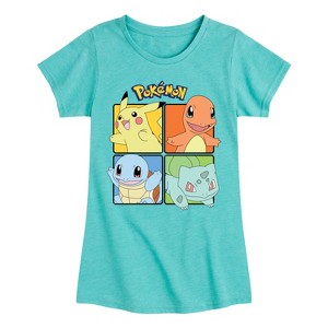 Girls' - Pokémon - Pikachu, Charmander, Squirtle, And Bulbasaur Squares Fitted Short Sleeve Graphic T-Shirt - 1 of 4
