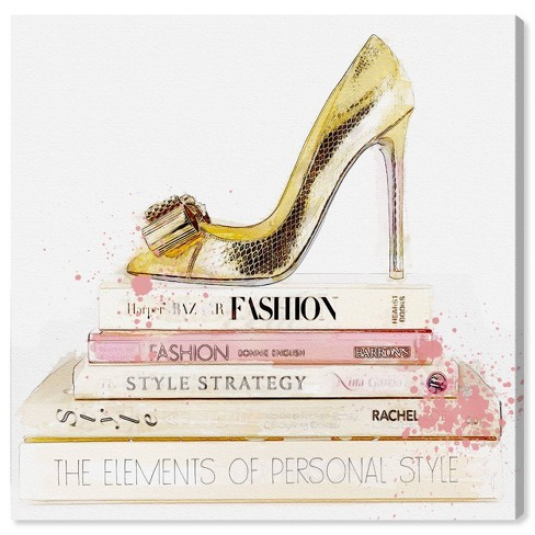 12 X 12 Gold Shoe And Blush Books Fashion And Glam Unframed