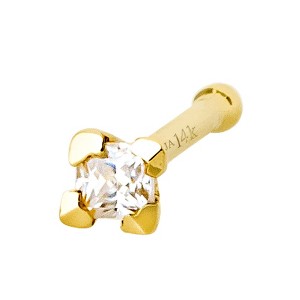 Jewelry Avalanche V-Prong Set Princess Cut Moissanite Nose Bone Nose Stud, Solid 14K Gold, 22G - 1 of 4