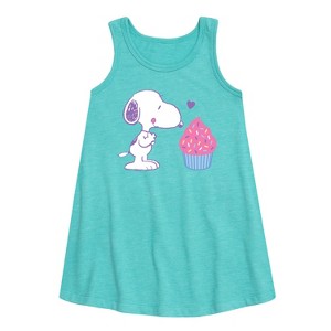 - Peanuts - Snoopy Heart Cupcake Graphic Sleeveless Aline Dress - 1 of 4