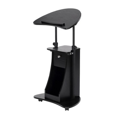 Black Adjustable Height Mobile Laptop Cart with Drawer
