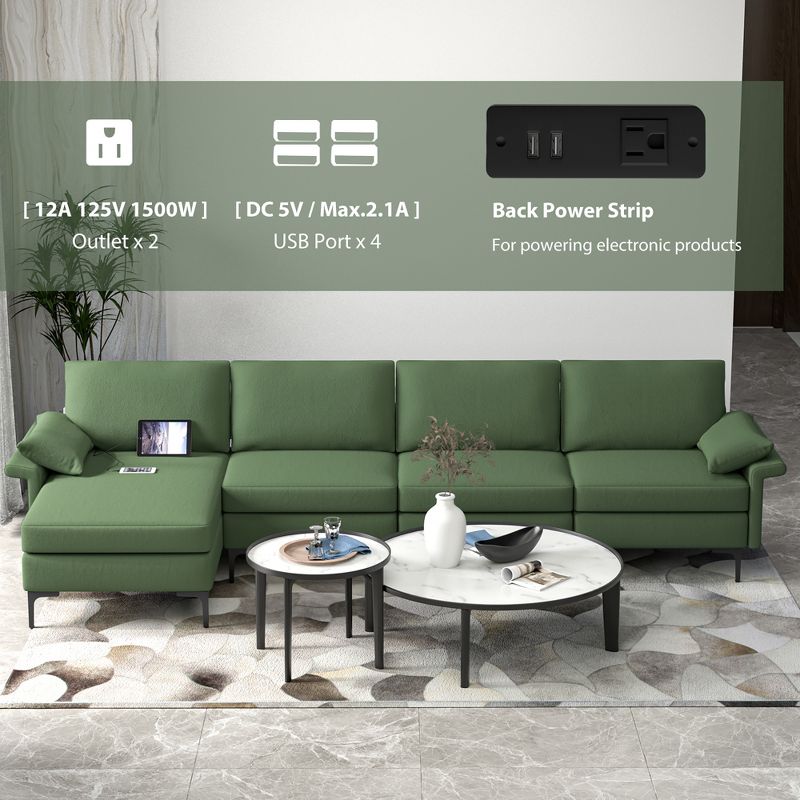 Costway  L-shaped Modern Modular Sectional Sofa w/ Reversible Chaise & 4 USB Ports, 5 of 11
