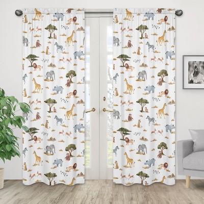 Jungle Safari Animals Sheer Black Rod Pocket Curtain Panels