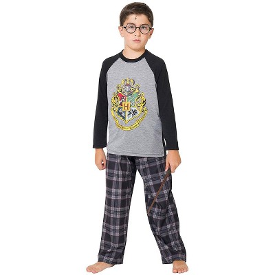 Intimo Big Boys Harry Potter Hogwarts School Crest Raglan Pajama Set Black